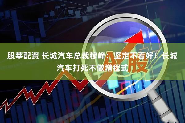 股莘配资 长城汽车总裁穆峰：坚定不看好！长城汽车打死不做增程式